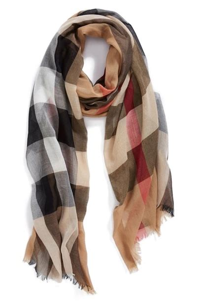 Burberry Sheer Mega Check Scarf, Camel 